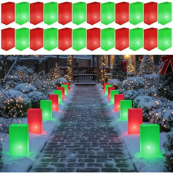 Set of 24 Plastic Christmas Electric Luminary Bags Red and Green Outdoor Christmas Luminary Bags Plug in and Weatherproof Plastic Pathway Decor, No Light Included$$Electronics Accessories