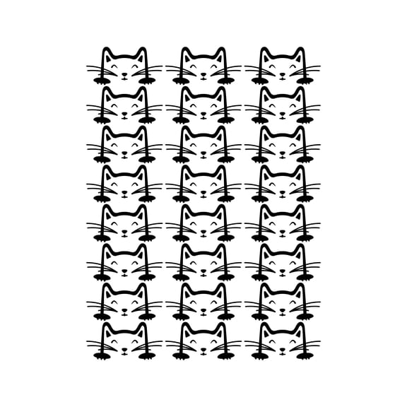 Set Of 24 Vinyl Wall Art Decal - Cat Faces Pattern - From 3" x 6" Each - Cute Kitty Adhesive Stickers For Bedroom Kids Room Playroom Home School Classroom Cats Decor