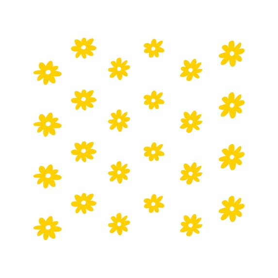 Set Of 24 Vinyl Wall Art Decal - Daisies Pattern - From 6" x 6" Each - Cute Adhesive Sticker Plants Design For Girls Bedroom Kids Room Playroom Home School Classroom Nursery Decor