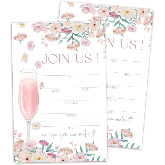 Set of 25 All Occasion Floral Invitations with Envelopes- Join us Invitations, Pink Petals Invites for Bridal Shower Wedding Engagement Birthday Retirement Grad Fill in Style Invites Cards -003