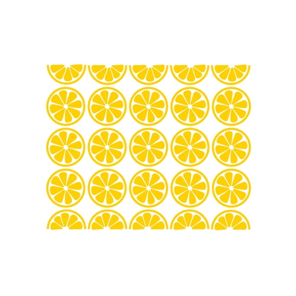 Set Of 25 Vinyl Wall Art Decal - Half Lemons Pattern - From 4" x 4" Each - Trendy Fun Fruit Design Sticker For Home Kitchen Playroom Classroom Coffee Shop Restaurant Office Decor