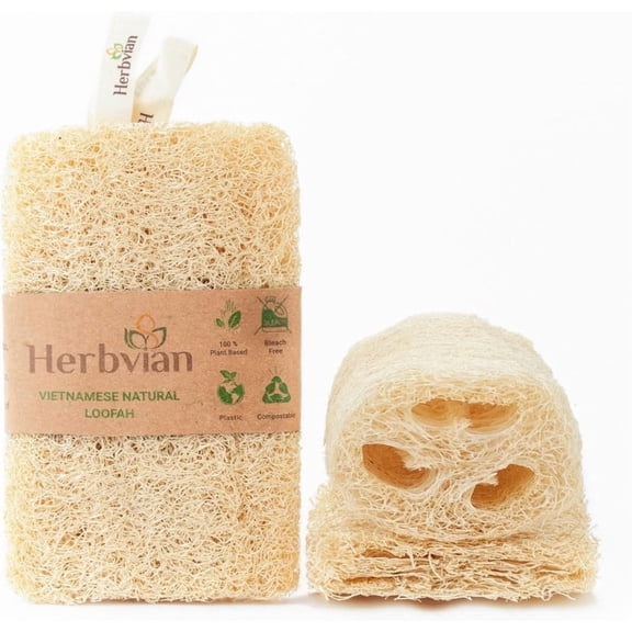 Set 2Pcs Natural Vietnamese Loofah Sponge, 100% Plant-Based Luffa Exfoliating Body Scrubber for Shower, Multi-Functional for Kitchen, Ideal for Men & Women, Spa & for Pet