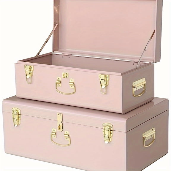 Set Of 2pcs Decorative Metal Box Storage Metal Trunks College Dorm Chest With Lock Hole, Equipped With Hardware Buckles And Handles, For Home, Bedroom Organization, for home Decoration