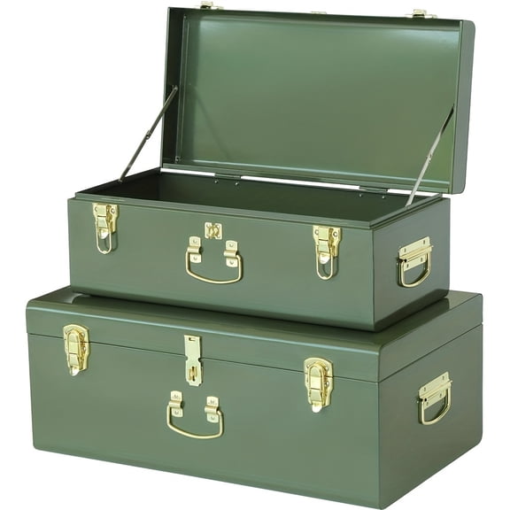 Set Of 2pcs Decorative Metal Box Storage Metal Trunks College Dorm Chest With Lock Hole, Equipped With Hardware Buckles And Handles, For Home, Bedroom Organization, for home Decoration