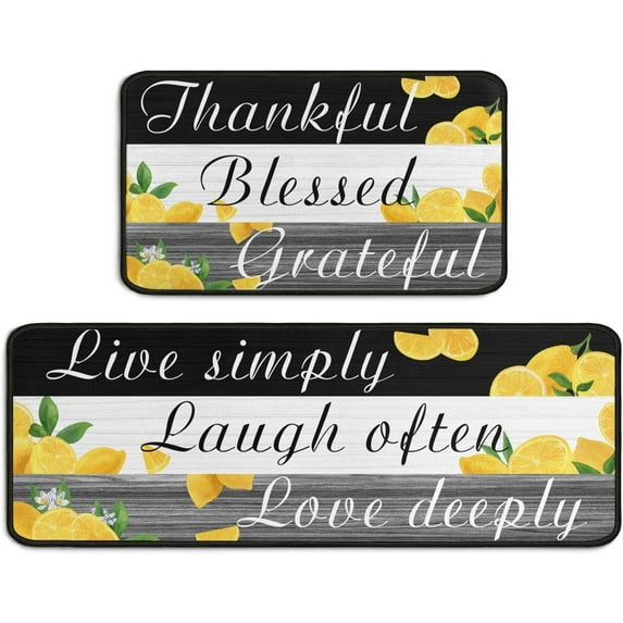 Set of 2s Lemon Kitchen Decor Rug Set, Washable Non-Slip Kitchen Sink Mats, Indoor Laundry Room Runner Area Carpet Farmhouse Style Decoration 17"x47"+17"x30"