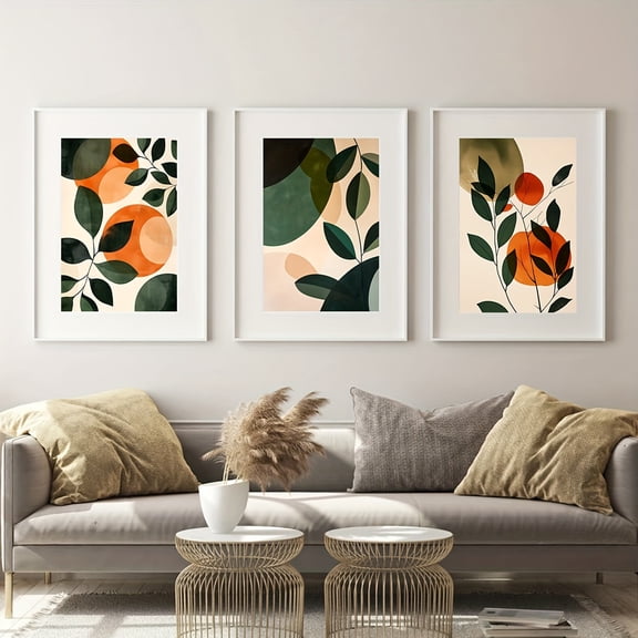Set of 3 Abstract Botanical Prints, Modern Minimalist Bohemian Wall Art, Leaf Pattern Canvas Paintings, Spring & Summer Landscape Poster, Frameless Indoor Decor for Living Room, Bedroom, Home Office