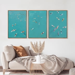 Set of 3 Aerial Surfing Canvas Prints Posters Colorful Surfboards & Ocean Scene Prints Wall Art Pictures for Bedroom Farmhouse Home Decor With Inner Frame