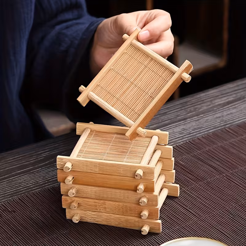Set 3 Alas Cawan Buluh - Kalis Haba, Hiasan untuk Dapur dan Ruang Makan, Tambahan untuk Majlis Teh, Alas Penebat untuk Tic-Tac-Toe, Perhiasan untuk Kek Perkahwinan, Alas Cawan Buluh