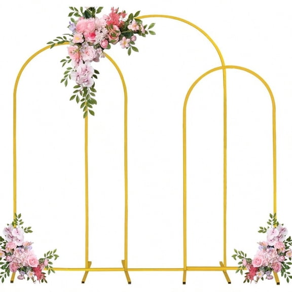 Set Of 3 Arch Backdrop Stand 7.2FT 6.6FT 6FT Gold Wedding Balloon Stand Stable Metal Door Frame For Ceremony Birthday Party Bridal Baby Shower Banquet Decoratio