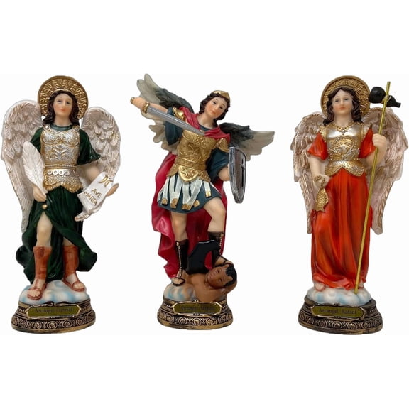 Set 3 Archangels 9" Arcangel Miguel, Arcangel Gabriel & Arcangel Rafael Resin Home Decor Figurines