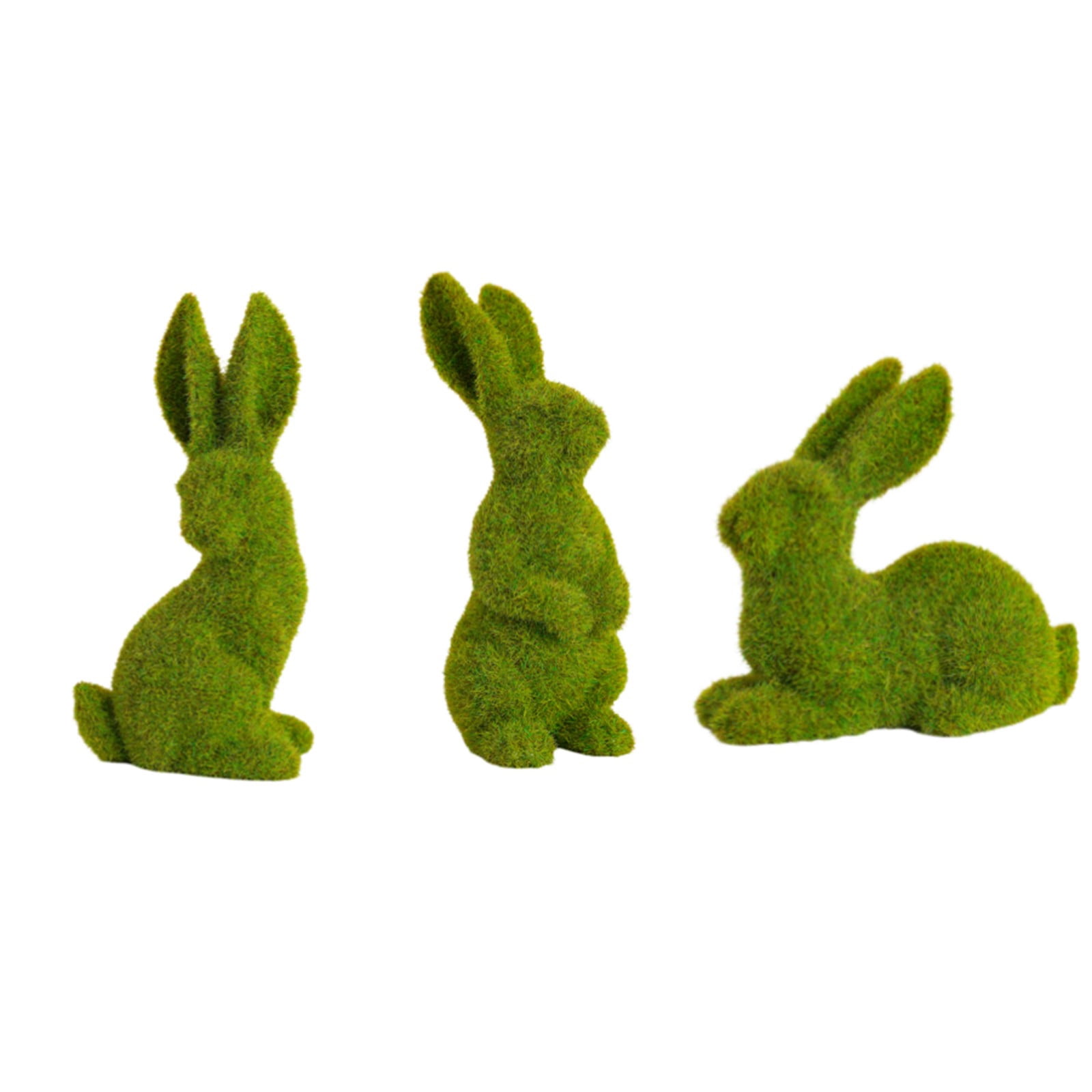 Set of 3 Artificial Moss Bunny Figurines in Standing Sitting and Lying ...