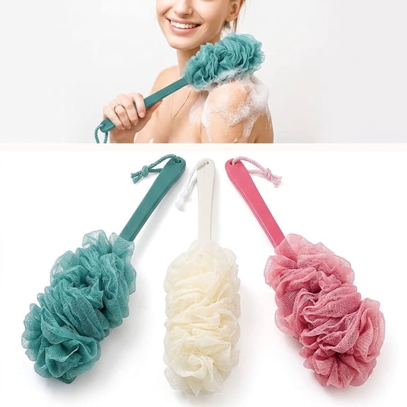 Set of 3 Back Scrubber for Shower, Long Handle Loofah Sponge Brush Exfoliating Body for Women Men, Soft Nylon Mesh Sponge for Gentle Skin Cleansing and Lathering(Blue+Pink+White)