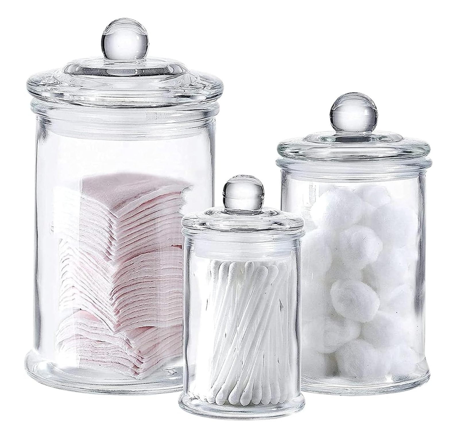 | Set of 3 Bathroom Canisters - Storage Container Jars - Premium Glass ...