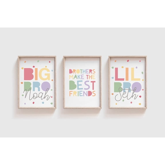 Set of 3, Big Bro Lil Bro Prints, Boys Bedroom Prints, Sibling Prints, Rainbow Prints, Playroom, Boys Bedroom Decor, Boys Nursery Wall Art, Poster Only