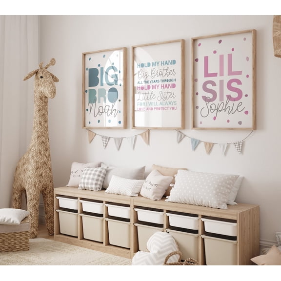 Set of 3 Big Bro Lil Sis Prints, Playroom Decor, Brother and Sister Prints, Bedroom Decor, Boys Bedroom Prints, Girls Bedroom Prints, Stretched Canvas