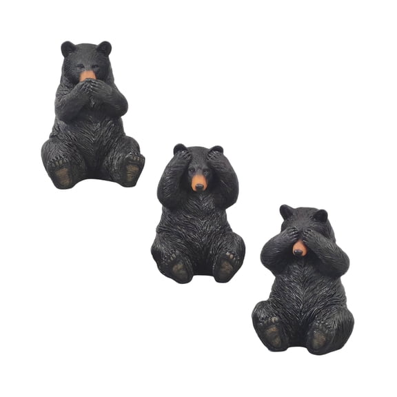 Set of 3 Black Bear Figurines - See No Evil, Hear No Evil, Speak No Evil Resin Statues for Home Decor - Rustic Farmhouse Woodland Sculpture - Cabin Shelf Ornament - Unique Gift for Nature Lovers
