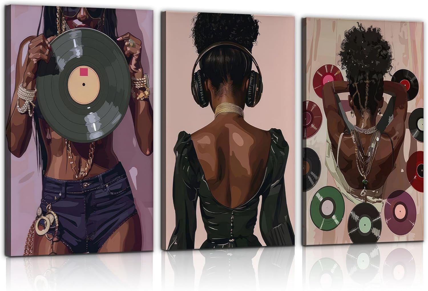 Set of 3 Black Woman Wall Art Fashion African American Women Wall Decor ...