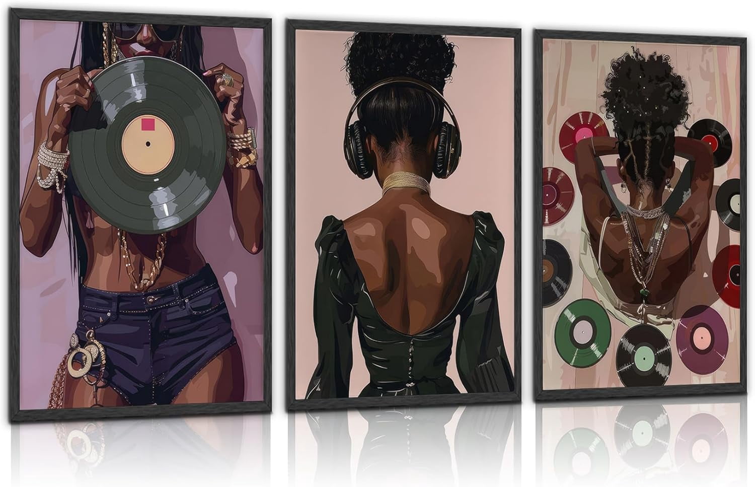 Set of 3 Black Woman Wall Art Fashion African American Women Wall Decor ...