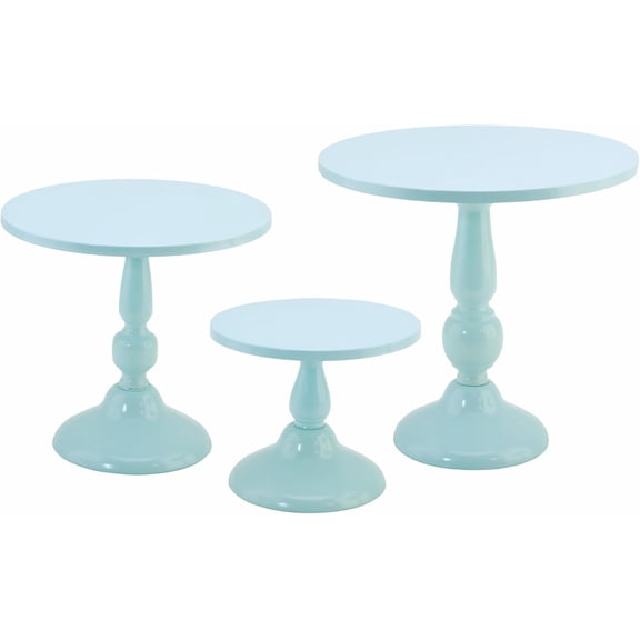Set of 3 Blue Cake Stands, Metal Round Cake Holder Dessert Pie Pizza Display Stand 8" 10" 12" Serving Tray Decoration for Wedding Celebration Party Birthday Baby Shower