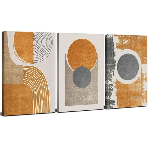 Set of 3 Boho Wall Decor Abstract Wall Art for Living Room Burnt Orange Wall Decor Mid Century Modern Geometric Painting poster Prints Beige Minimalist Neutral Pictures Artwork Home Decoration