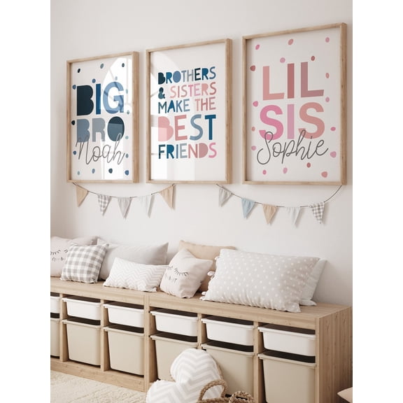 Set of 3 Brother Sister Prints, Sibling Prints, Big Bro Lil Sis, Playroom, Brother Sister Prints, Blue Pink, Bedroom Decor, Shared Bedroom, Poster Only