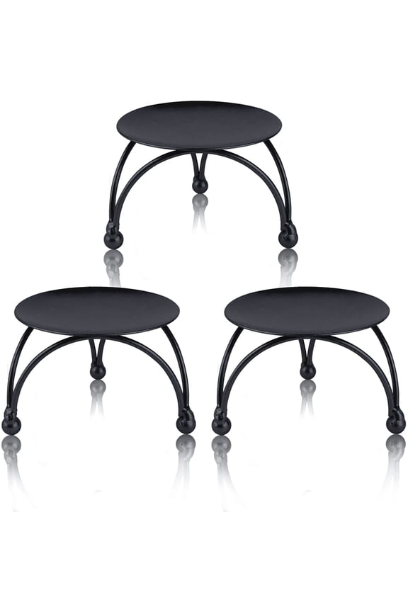 Set of 3 Candle Holder, Dedoot Iron Pillar Candle Plate Decorative Decorative Small Candle Stick Holder Fit LED & Wax Candles, Pedestal Candle Stand for Tables, Wedding-Black