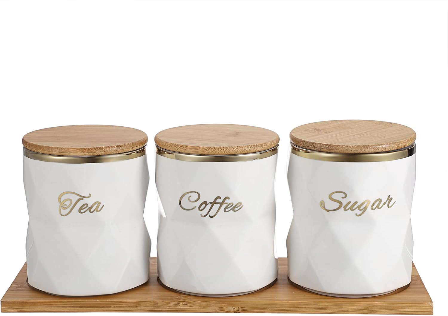 Set of 3 Ceramic Canisters Set for Sugar Coffee Tea, Luxurious Storage Containers Set with Lids Decorative Storage Pots White Ceramic Storage Jar for Kitchen Counter Dining Room