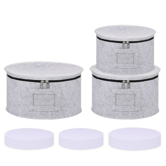 Set of 3 China Storage Cases for Dinnerware, Thick Felt Plate Quilted Case Stackable China Storage Containers with 36 Felt Dividers for Dinnerware Storage and Transport
