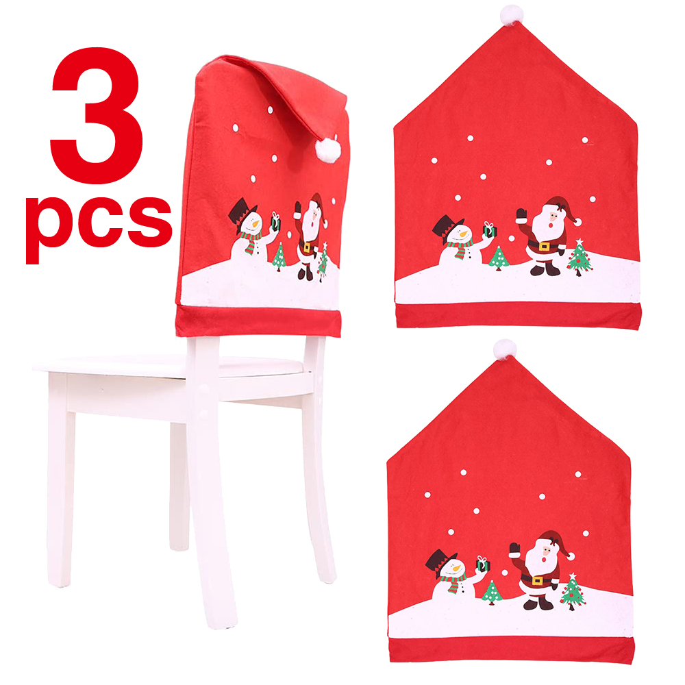 Set of 3 Christmas Chair Covers Santa Claus Elk Dining Table Christmas