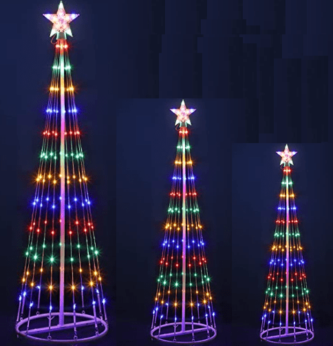 Set of 3 Christmas Decoration Outdoor Spiral Tree, 3/4/5 FT 240 LED Xmas Collapsible Tree Lighted 3D Tree Lights Holiday Display Decorative for Indoor Outdoor Xmas Patio Wedding Decor