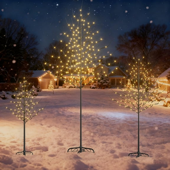 Set of 3 Christmas Decorations Lighted Tree,Warm White Star Light Trees with 650 LED Lights,8FT+6FT+4FT Artifical Trees for Home Holiday Party, Indoor and Outdoor