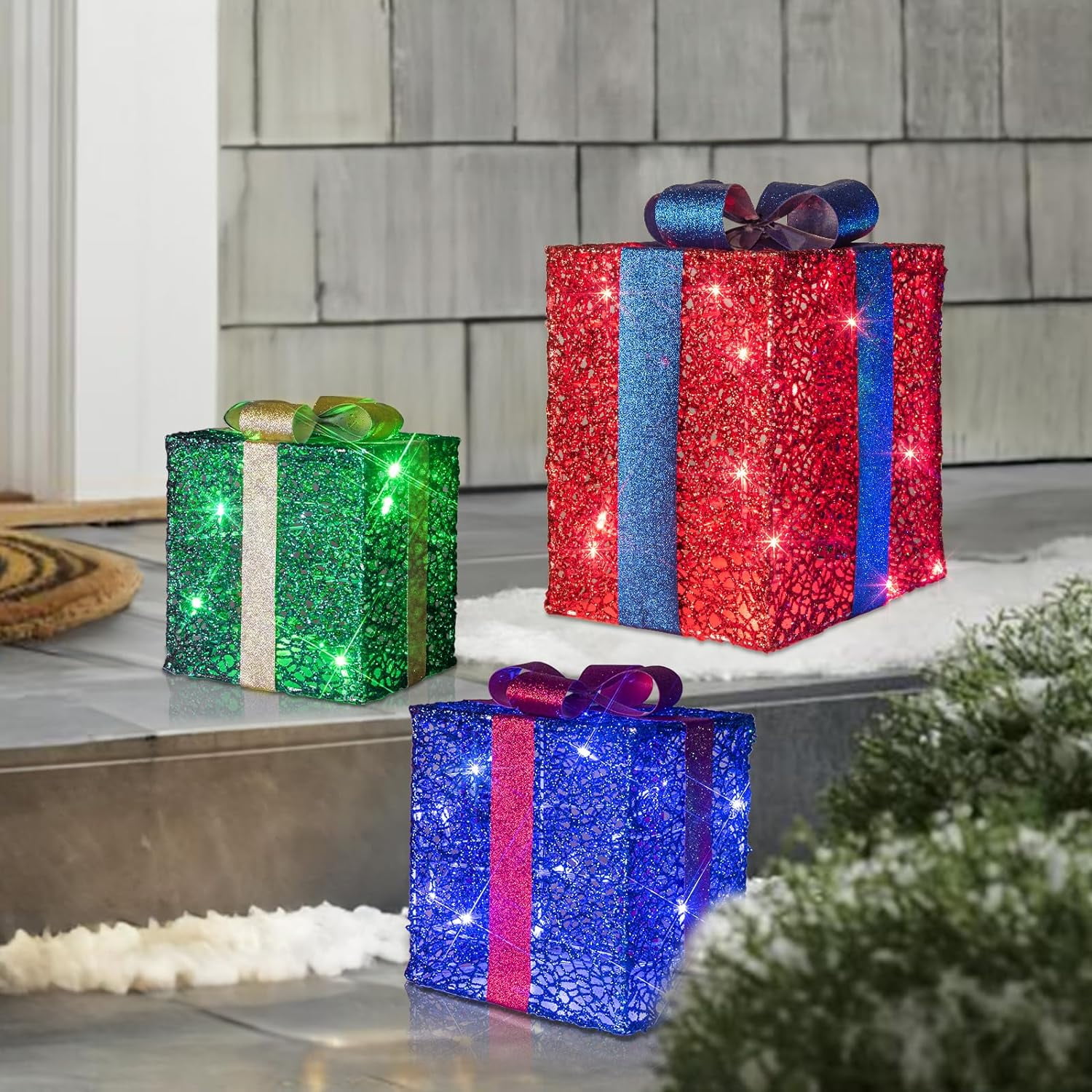 Set of 3 Christmas Lighted Gift Boxes, Outdoor Led Present Box Light