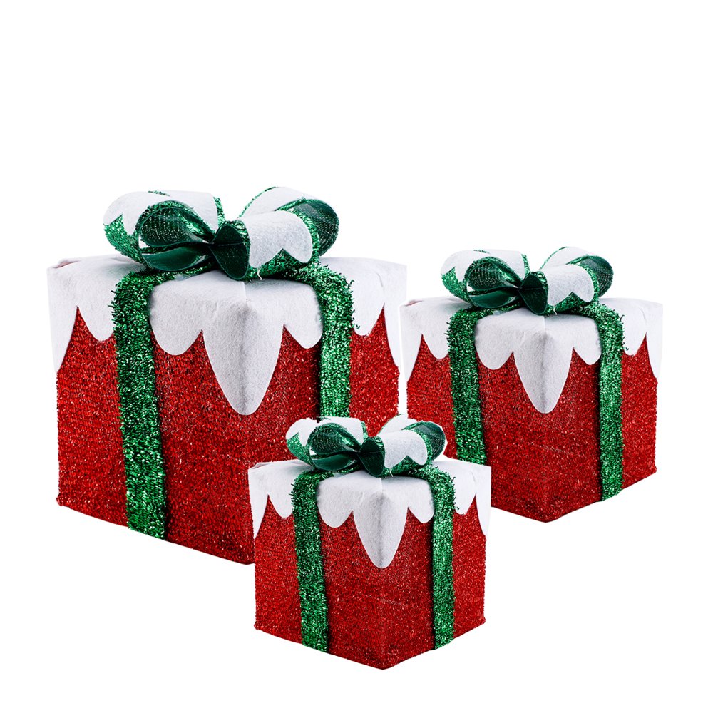 Set of 3 Christmas Lighted Gift Boxes Prelit 60 LED Light Up Present