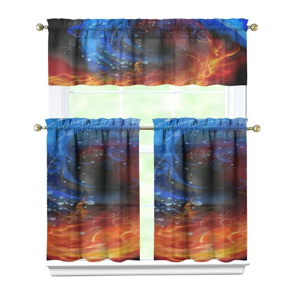 Set of 3 Cute Celestial Kitchen Curtains, Star Constellation Moon and Stars Tier Curtains with Valance, Nebula Cosmic Sci-Fi Lovers Window Panels, Rod Pocket Design
