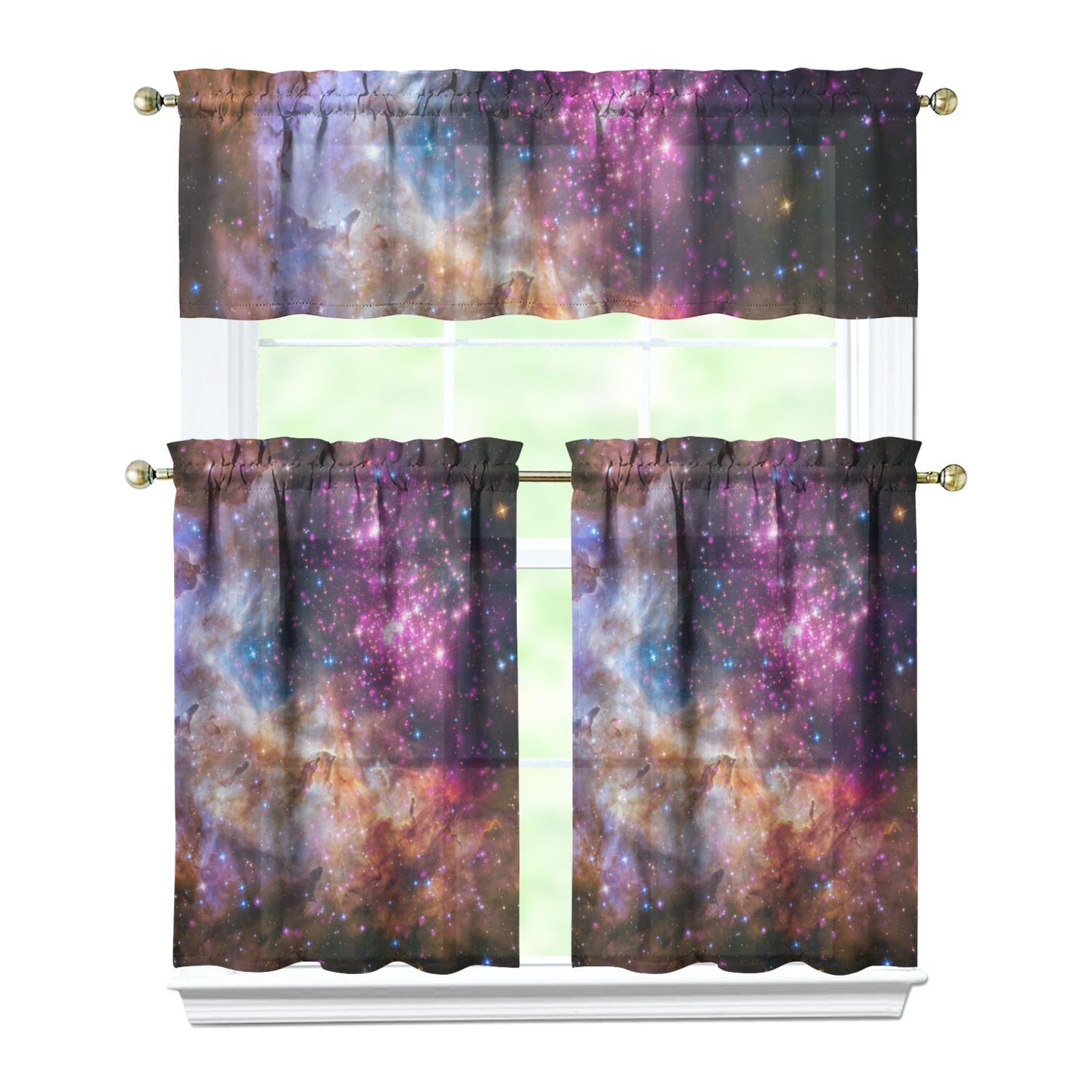Set of 3 Cute Celestial Kitchen Curtains, Star Constellation Moon and ...