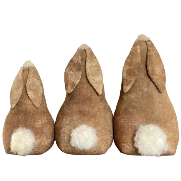 Set of 3 Decorative Handmade Primitive Cotton Tail Bunny - Soft Brown Fabric Rustic Style Decor, Spring & Summer Home Tabletop Shelf Accent Decoration