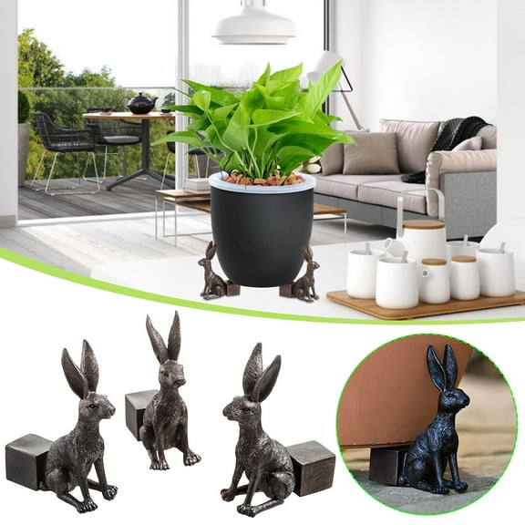 Set of 3 Decorative Rabbit Planter Stands, Paw Pot Feet, All-Weather Plants Pot Risers for Drainage and Floor Protection, Gift for Gardeners and Pet Lovers