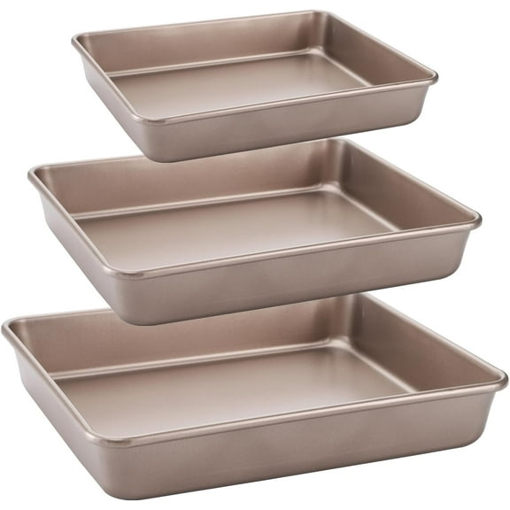 "Set of 3 Deep Baking Pans, Nonstick Rectangle Cake Baking Sheet for Oven, Bakeware Bread Pans, Heavy Duty Carbon Steel Bread Tray, Bake Mold Turkey Roasting Pan, 8,10,12 inch