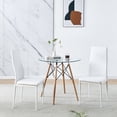 thumbnail image 1 of Set of 3 Dining Table Chair Set Round Glass Dining Table Small Kitchen Table Modern Circle Dining Room Table 32" with Wood Legs for Dinner Small Spaces 2 PU Leather White, 1 of 8