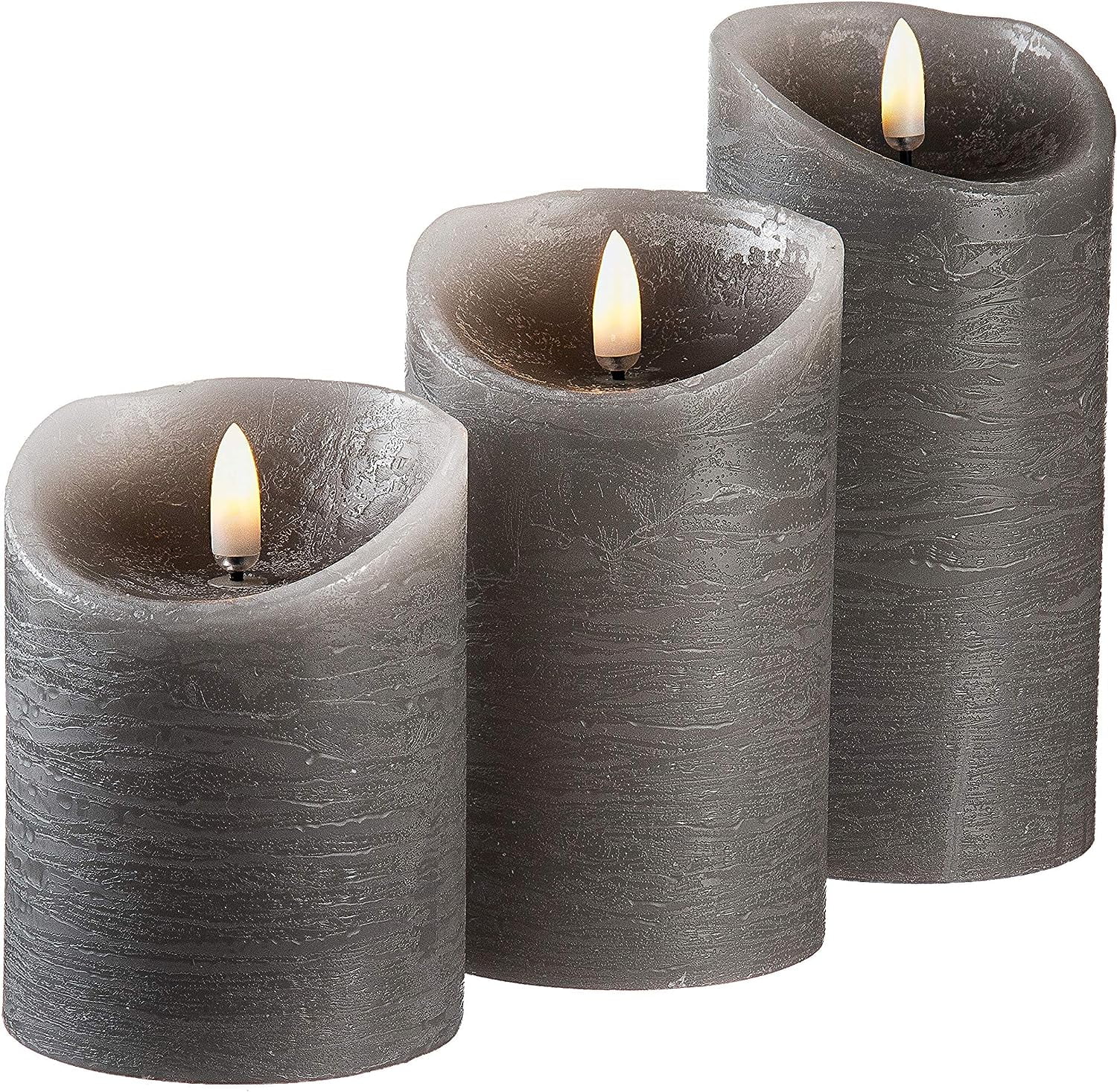 Set of 3 Elegant Flameless Grey LED Candles with Remote Control 4'' 5