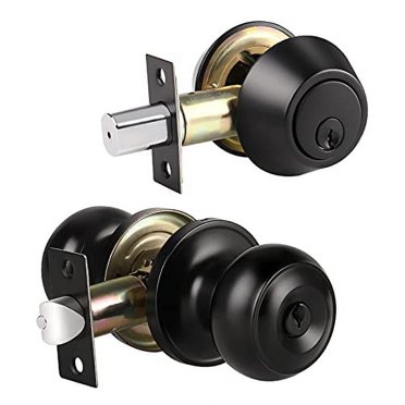 3-Pack Keyed Alike Entry Door Handle Set – Round Knob With Deadbolt, Probrico, Brushed Stainless Steel