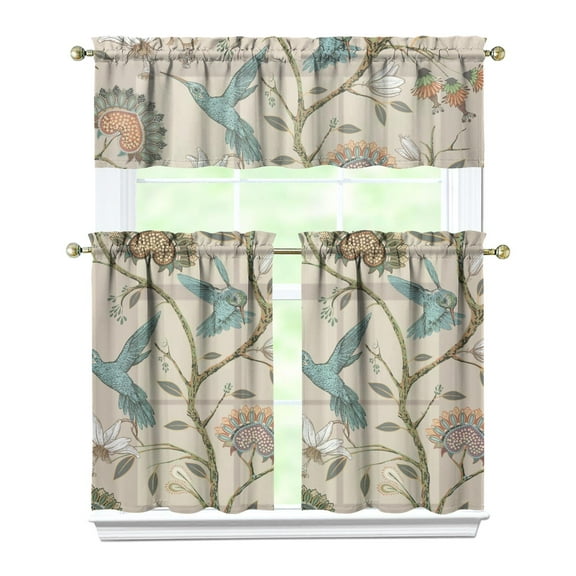 Set of 3 Ethnic Bohemian Kitchen Curtains - Colorful Retro Mandala Design, Farmhouse Tier Window Panels with Rod Pocket (54x18 + 27.5x36x2), Easy Care Semi-Sheer Fabric