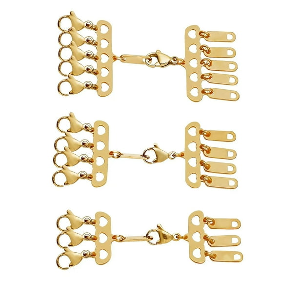 Set of 3 Ever True Stainless Steel Yellow Gold ION Plated Layering Lock Hearts Clasps 1pcs 3row 1pcs 4row 5 Row for Women Jewelry Birthday for Women Birthday Christmas Gifts