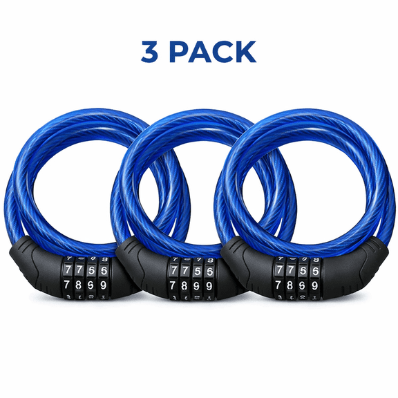 3 Pack 4 Ft Combination Bike Lock Cable 8mm Steel Bicycle Security Lock with Resettable 4 Digit Code PVC Coated for Bikes Scooters Grills Patio Furniture Blue