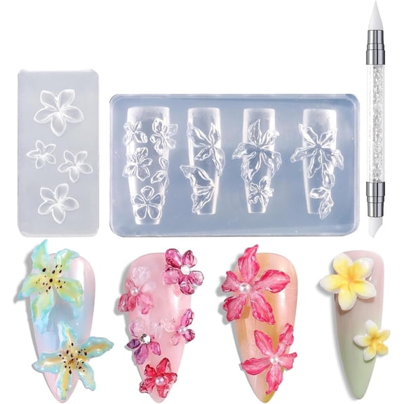 Set of 3 Flexible Nail Art Mold, Flower Shape Silicone Texture Stencil for Nail Enhancements, Resin Jewelry & DIY Crafts, Reusable Decorative Silicone Mold for Gel Polish