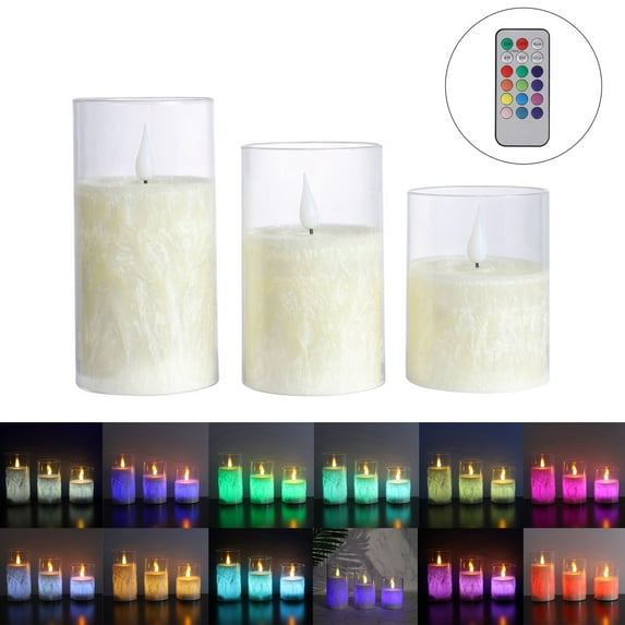 Color Changing Flameless Candles, Battery Operated LED Pillar Candles, Fake Electric Candles with Remote Control and Timers, Set of 3