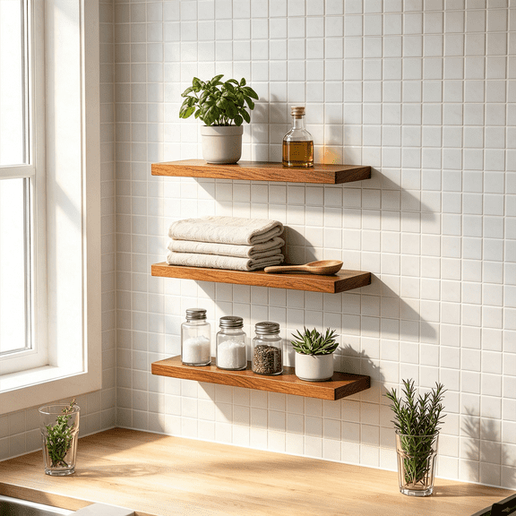 Set of 3 Floating Shelves for Wall Decor, Wall Mounted Organizer and Picture Ledge, Small Bookshelf for Bathroom, Bedroom and Living Room, 16 x 6.6 x 1.1 in, Dark brown