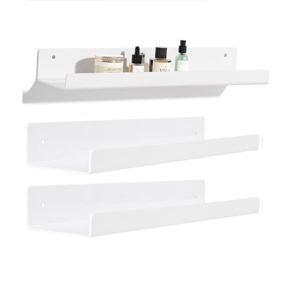 Set of 3 Floating Shelves Wall-Mounted 15" Modern White Display Picture Ledge Shelf for Decor & Storage for Livingroom Kitchen Bedroom Bathroom Nursery W/Lip