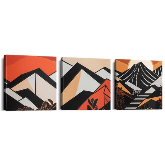 Set of 3 Framed Boho Wall Art: Mid Century Modern Canvas Prints 12*12". Minimalist Geometric Abstract Decor for a Modern Neutral Boho Style in Bedroom or Bathroom.