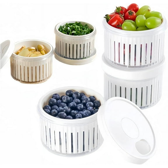 Set of 3 Fridge Scallion Box,Berry Storage Containers,Grape Keeper with Drain Colanders,Strawberry Airtight Containers Freshness Cup,Saver Refrigerator Organization for Fruit Vegetables